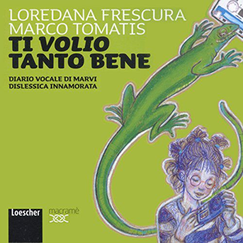 Copertina verde con ragazza che legge e coccodrillo